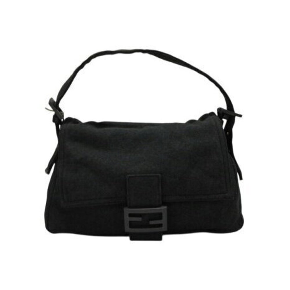 FENDI Mamma Bucket Hobo Shoulder Tote Bag Metallic Gray Black